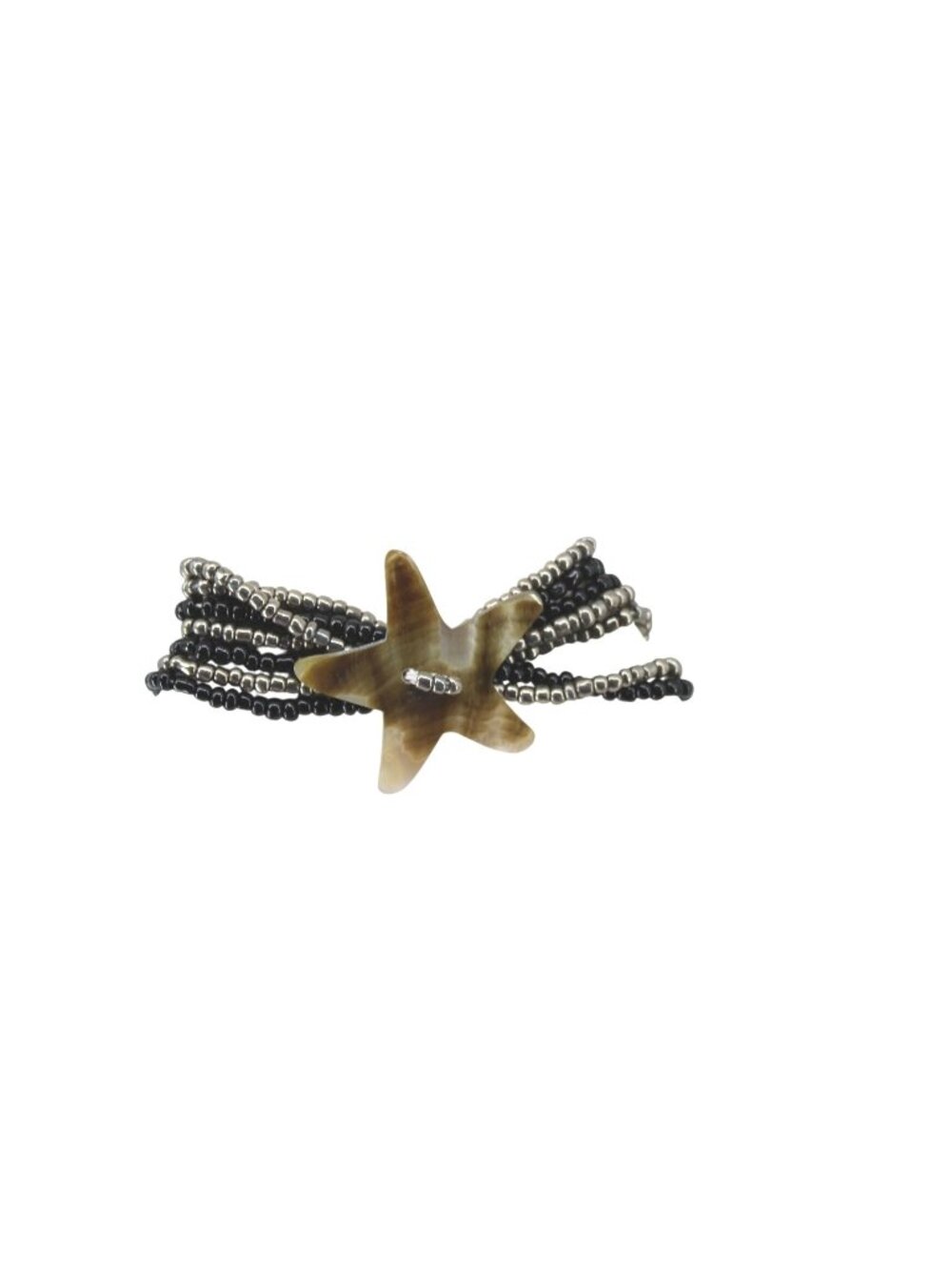 Starfish Seed Bead Stretchy Bracelet Bronze Gray Black Vintage 94859